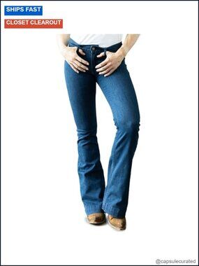 Mid-Rise Wide Flare Leg Tri-Blend Denim Jeans